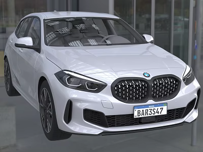 White BMW Hatchback With Modern Front Grille Black Alloy Wheels And LED Headlights 3d model