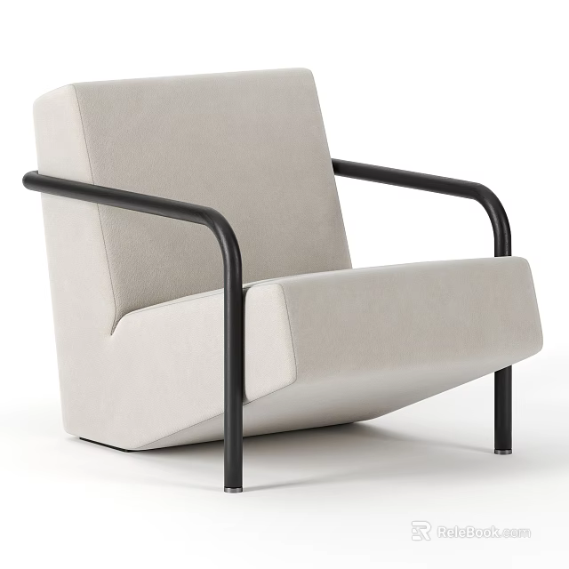 Light Beige Single Sofa With Black Metal Armrests And Modern Design 3d model 