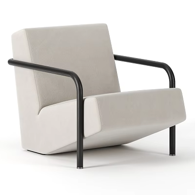 Light Beige Single Sofa With Black Metal Armrests And Modern Design 3d model