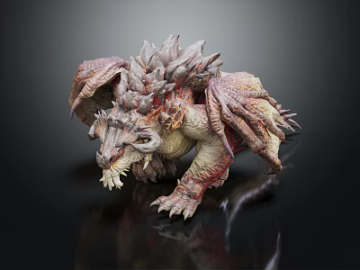 Fierce Dragon Creature with Scaled Wings Spiked Spines Brown Red Scales Sharp Claws and Teeth 3d model