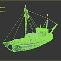 Traditional Wooden Water Transport Boat With Blue Hull Brown Upper Structure Masts Ropes