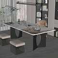 Modern Home Office With Marble Writing Desk Leather Chair And Bookshelves