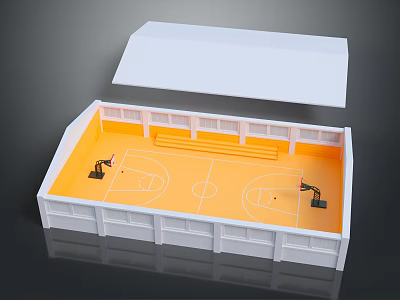 Detailed Miniature Basketball Court Model With Hoop Equipment And Spectator Stands 3d model