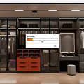 Modern Walk in Closet Interior With Hanging Clothes Glass Door Cabinets Orange Drawers And Mirror