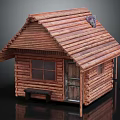 Rustic Log Cabin Exterior With Sloped Roof Small Chimney Porch Bench Wooden Door and Window