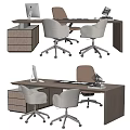 Modern Office Desk and Chair Set with Wooden Table Ergonomic Chairs Computer Monitor and Documents