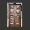 Traditional Wooden Double Door With Stone Frame And Square Panel Design For Architecture