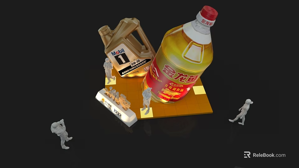 Commercial Display Equipment for Edible Oil and Lubricant Products with Miniature Figures 3d model 