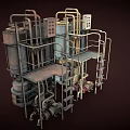 Industrial Machinery Units With Metal Frames Pipes Control Panels And Multi Level Design
