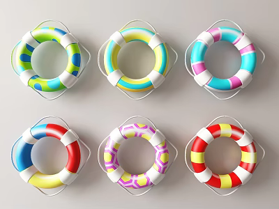 Colorful Swimming Ring Shaped Wall Decor with Various Patterns and Bright Hues for Home Interior 3d model