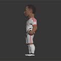 Man wearing white soccer uniform with red trim and Latitude text holding soccer ball