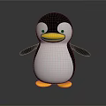 Cartoon Style Penguin With Black And White Body Yellow Beak And Feet On Gray Background