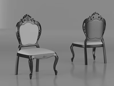 Elegant Leisure Chairs with Ornate Carvings Dark Wooden Frame and Light Upholstered Seats 3d model