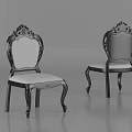 Elegant Leisure Chairs with Ornate Carvings Dark Wooden Frame and Light Upholstered Seats