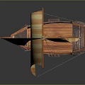 Wooden Sailboat Model With Orange And White Striped Sails And Mast