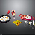 Colorful Kids Toy Kitchen Utensils with Pan Egg Models Cup Knife and Cutting Board