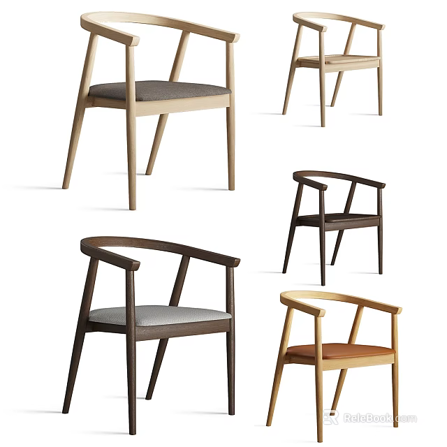 Modern Minimalist Dining Chairs With Wooden Frames Upholstered Seats And Armrest Designs 3d model 