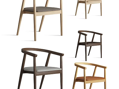 Modern Minimalist Dining Chairs With Wooden Frames Upholstered Seats And Armrest Designs 3d model