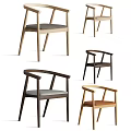 Modern Minimalist Dining Chairs With Wooden Frames Upholstered Seats And Armrest Designs