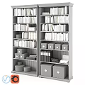 Stylish Bookshelf Unit With Multiple Shelves Books And Storage Boxes Design 3d model