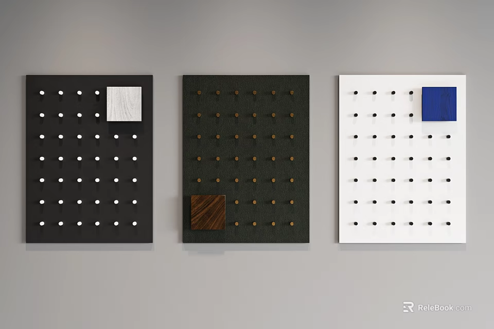 Modern Wall Decor Black Green White Panels With Square Accents And Dot Patterns 3d model 