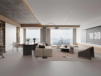 Modern Living Room Interior With Comfortable Sofa Coffee Table Large Window And TV 3d model