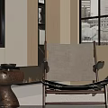 Stylish Leisure Chair In Cozy Living Interior With Wooden Frame Fireplace And Large Window View