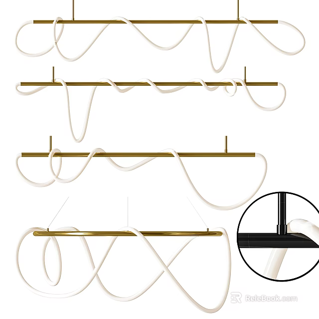 Modern Chandelier Design With Golden Metal Bars And White Twisted Cords 3d model 