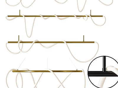 Modern Chandelier Design With Golden Metal Bars And White Twisted Cords 3d model