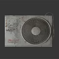 Vintage Rusty Air Conditioner Fan Featuring Circular Grille And Metal Body On Reflective Surface