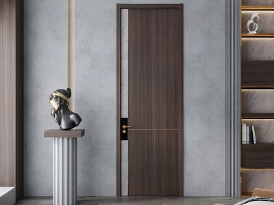 Modern Wooden Hinged Door With Golden Handle In Contemporary Interior Setting 3d model