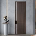Modern Wooden Hinged Door With Golden Handle In Contemporary Interior Setting