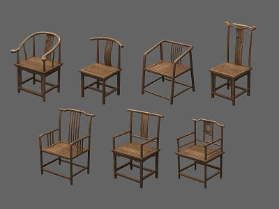 Collection of Traditional Wooden Armchairs With Various Chinese Classic Designs 3d model
