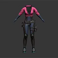 3D Character In Pink Jacket Black Top With Blue Gloves Knee Pads And Tactical Gear