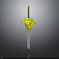 Ornate Golden Hilt Sword With Blue Gemstone And Silver Blade Design