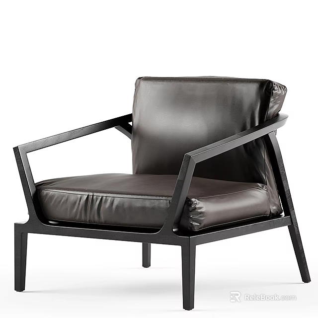 Stylish Single Sofa With Leather Upholstery And Modern Black Frame Design 3d model 