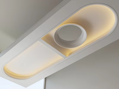 Modern Ceiling Design with Recessed Circular Lights and LED Strip Lighting in Minimalist White Finish 3d model