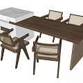 Modern Minimalist Bar Area With Walnut Tabletop Bar Counter White Base And Wicker Chairs
