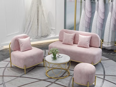 Elegant Clothing Store Interior With Pink Sofa Gold Accents And Wedding Dresses 3d model