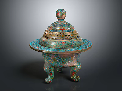 Decorative Ornament Set With Intricate Patterns Vibrant Colors And Domed Lid Pedestal Base 3d model