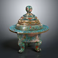 Decorative Ornament Set With Intricate Patterns Vibrant Colors And Domed Lid Pedestal Base