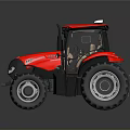 Red Tractor Agricultural Vehicle With Large Black Wheels Cabin Windshield And Beige Seats