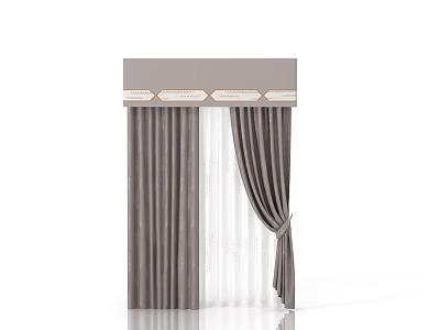 Gray Curtains With Valance Sheer Panels And Tie Back Design 3d model