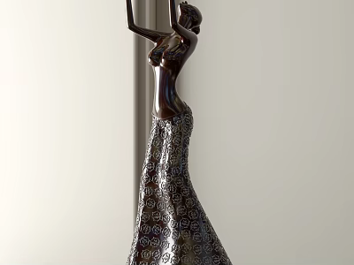 Elegant Female Sculpture With Intricate Patterned Long Dress And Raised Arms 3d model