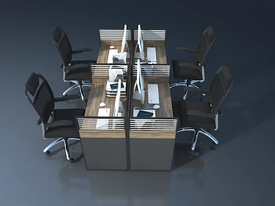 Modern Office Swing Door Design With Wooden Desk And Computer Workstations 3d model