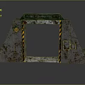 Rusty Metal And Concrete Gate With Green Top Yellow Black Stripes And Weathered Details