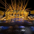 Stage With Golden Dynamic Lighting Effects And Modern Backdrop Design Setup 3d model