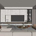 Modern Living Room Interior Design With Light Sofa Wooden TV Wall And Coffee Table