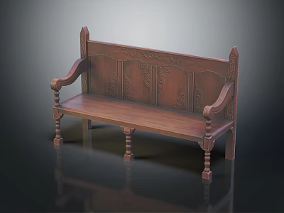 Elegant Wooden Vintage Leisure Chair With Carved Backrest Armrests And Decorative Legs 3d model