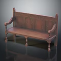 Elegant Wooden Vintage Leisure Chair With Carved Backrest Armrests And Decorative Legs